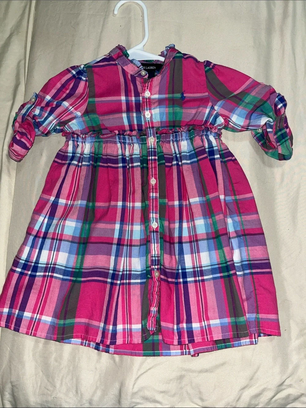 Ralph Lauren Hot Pink Plaid Button-Front Baby Dress 18m
